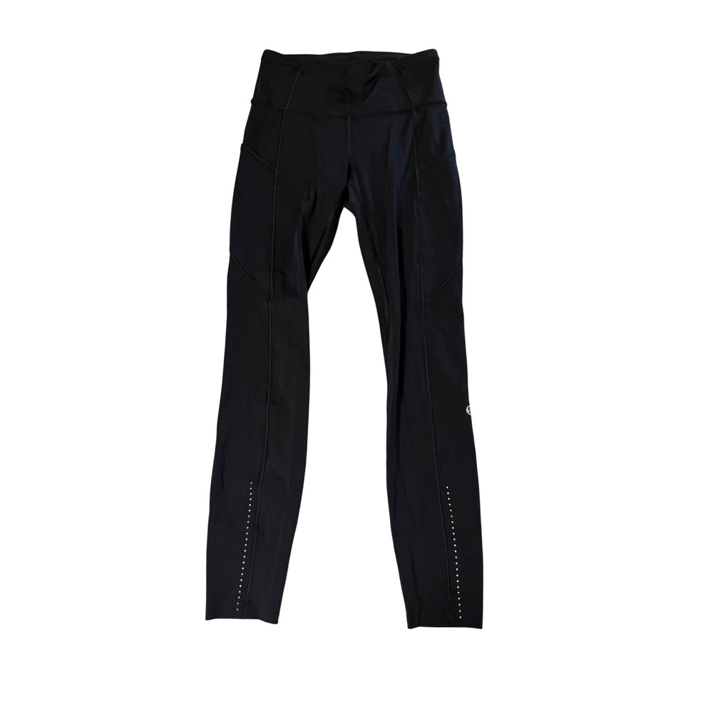 Lululemon Size 2-4 Black Leggings Ankle Pockets Reflective Dots High Rise
